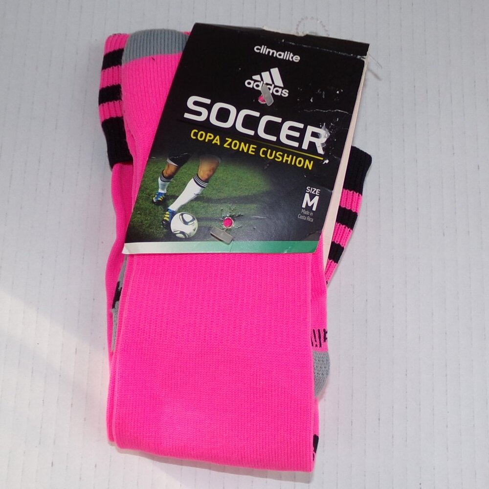 NWT Adidas Climalite Soccer Socks Copa Zone Cushion Medium Bright Pink Black